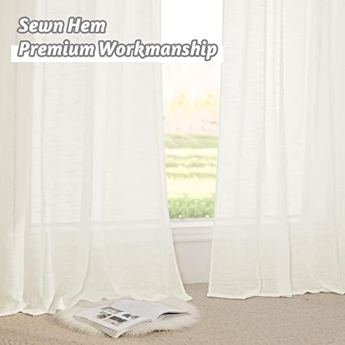 RYB HOME Natural Sheer Curtains 84 Inch Long Linen Textured