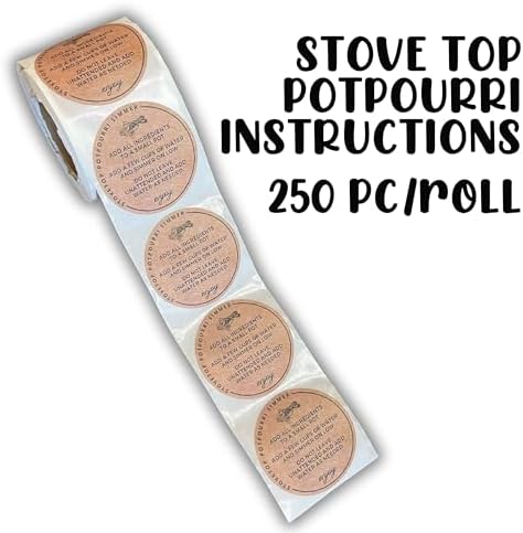 Stovetop Potpourri Instruction Labels 250pc Roll 2 Inch Circle Brown Boho Kraft Design
