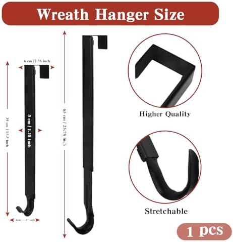 Adjustable Wreath Door Hanger Black Metal 15-25 Inch