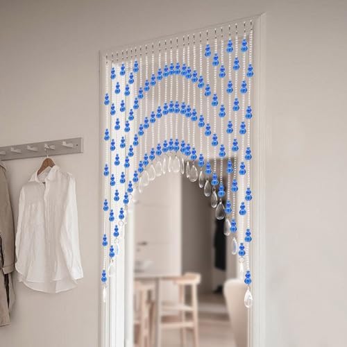 Beaded Curtain for Doorway with Clear Crystal Beads Blue