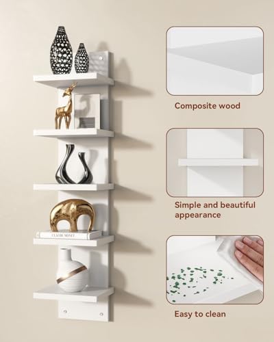 IBUYKE 5 Tier Wall Shelf Unit White Vertical Storage Shelf