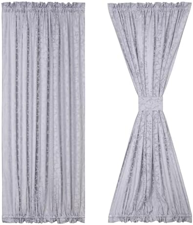 Lace French Door Curtain Grey Leaves 72 Inch 2 Pack