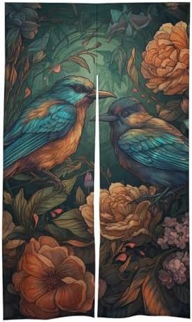 Japanese Noren Birds and Flowers Door Curtain 34x57 Inch