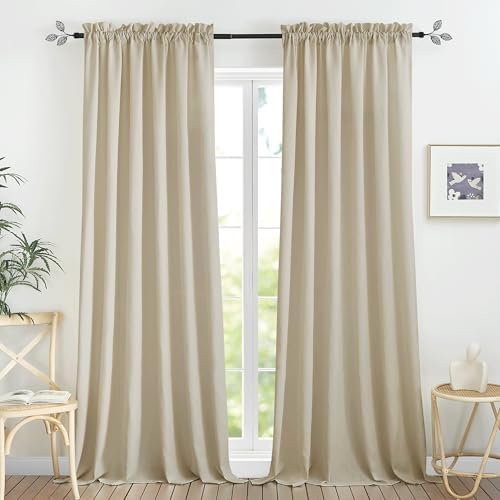 RYB HOME Taupe Sheer Curtains - Flax Linen Blend 70x84 inch 2 Pcs