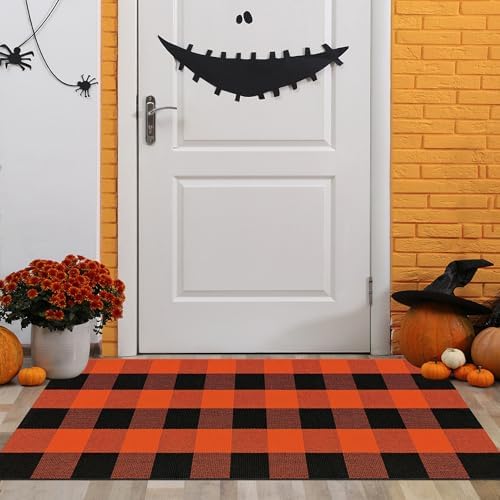 Orange and Black Checkered Outdoor Rug 2x43ft