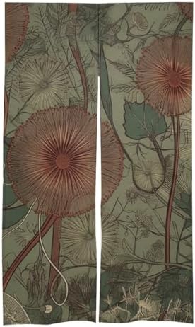 Japanese Noren Door Curtain with Leaves and Dandelions Design