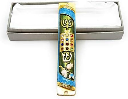 Ayuni Gifts 5 Inch Enamel Painted Mezuzah Case with Austrian Crystals