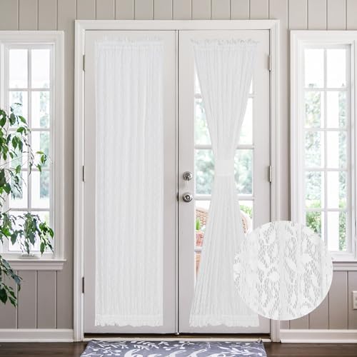 White Lace Panel with Tieback for French Doors and Windows