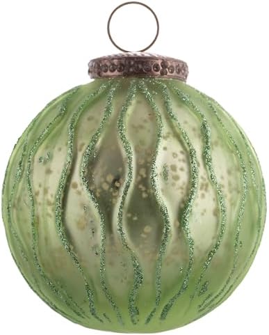 Karma Christmas Glitter Ball Glass Ornament 35 Inch Green
