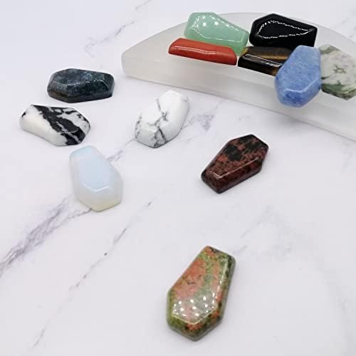 Carved Coffin Worry Stones Pendant Set Real Gemstone Healing Crystals 12pcs