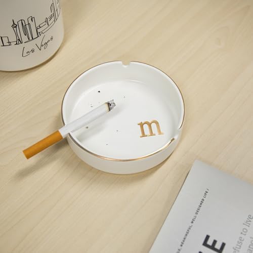 Luxurious Ceramic Ashtray with Gold Edging and Embossed Gold Lettering
