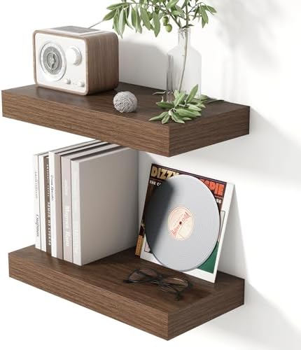 Heimlove 16 Inch Floating Shelves Set of 2 Wall Mounted Rustic Wood