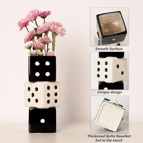 Unique Handmade Dice Vase - Stylish Black White Ceramic Decor