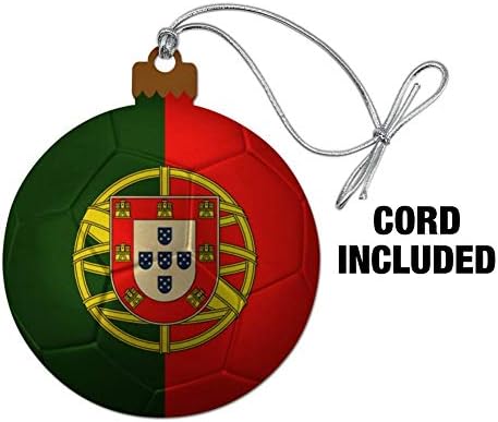 Portugal Flag Soccer Ball Wood Christmas Ornament