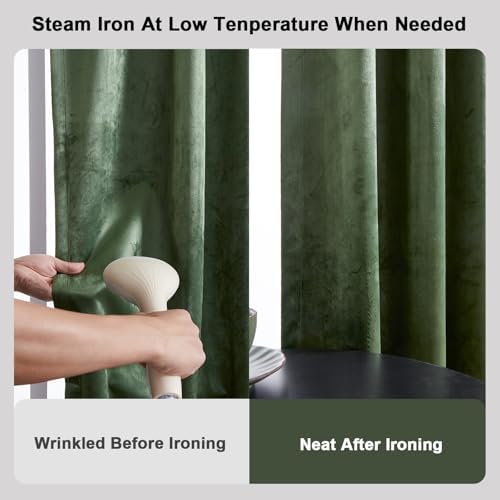Green Velvet Curtains 84 Inches 2 Panels Blackout Drapes