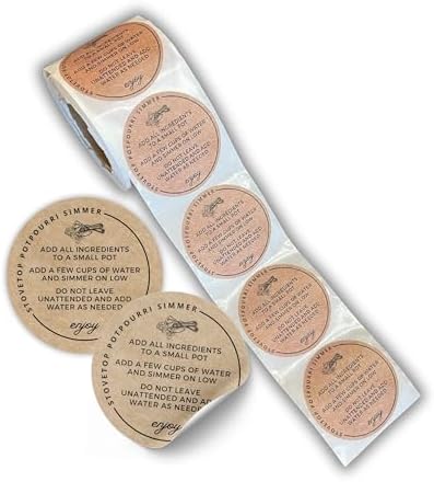 Stovetop Potpourri Instruction Labels 250pc Roll 2 Inch Circle Brown Boho Kraft Design