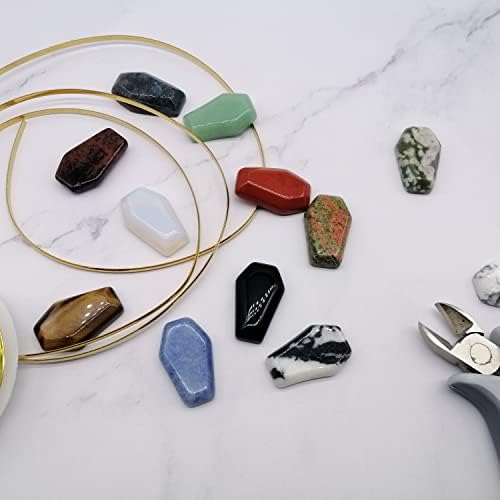 Carved Coffin Worry Stones Pendant Set Real Gemstone Healing Crystals 12pcs