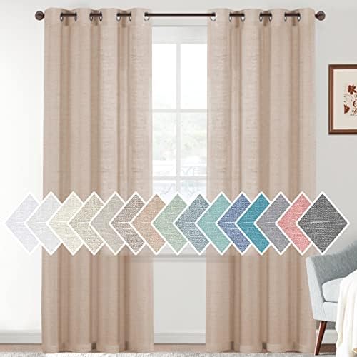 Linen Sheer Curtains 84 Inch Long Grommet Panels for Living Room
