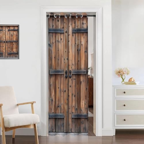 Rustic Wood Barn Door Curtain for Room Decor