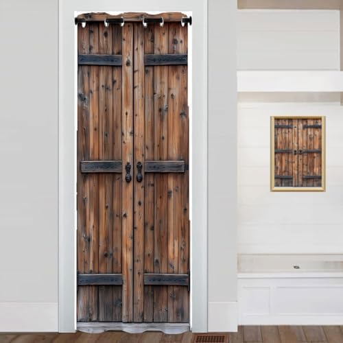 Rustic Wood Barn Door Curtain for Room Decor