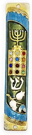 Ayuni Gifts 5 Inch Enamel Painted Mezuzah Case with Austrian Crystals