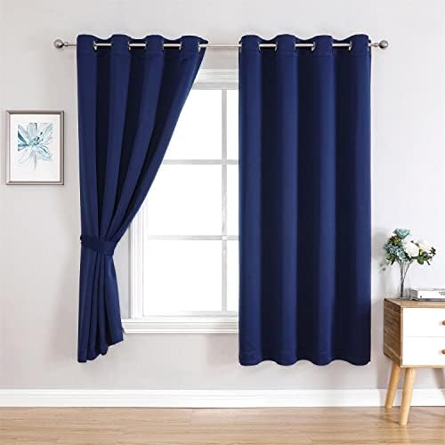 MIUCO 2 Panels Thermal Insulated Window Blackout Curtains Navy Blue