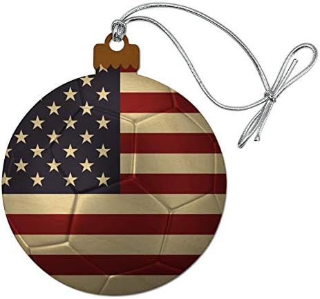 USA Flag Soccer Ball Wood Christmas Ornament