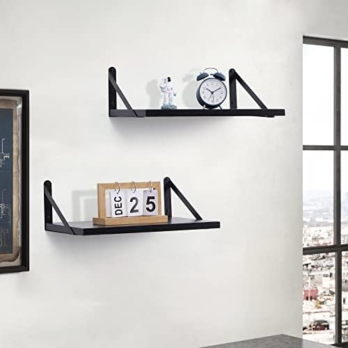 Marsmiles Black Floating Shelves Set of 2 12 Inch Deep Wood Wall Mount