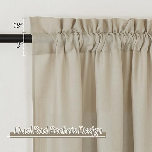 RYB HOME Taupe Sheer Curtains - Flax Linen Blend 70x84 inch 2 Pcs
