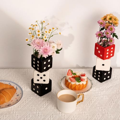 Unique Handmade Dice Vase - Stylish Black White Ceramic Decor