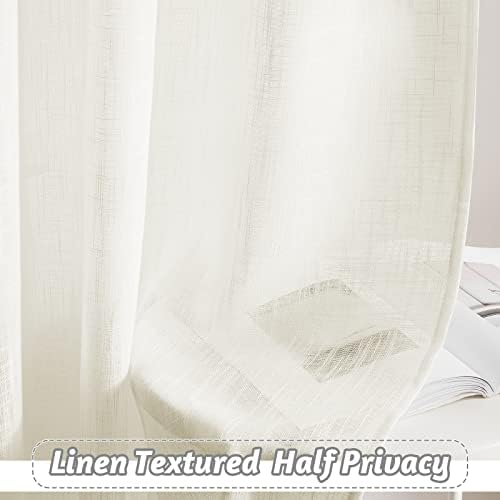 RYB HOME Natural Sheer Curtains 84 Inch Long Linen Textured