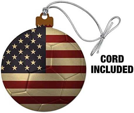 USA Flag Soccer Ball Wood Christmas Ornament