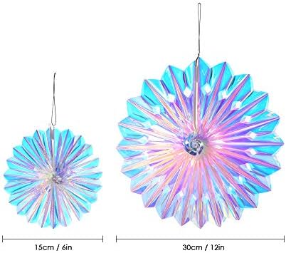 Iridescent Hanging Decorations Round Foil Fans Rainbow Party Ornaments