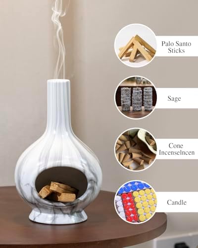 Handmade Ceramic Incense Holder with Marble Design
