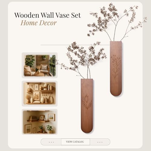 Wood Wall Vase Set of 2 for Dried Flowers and Faux Greenery