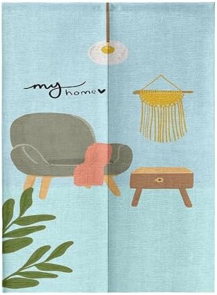 Chickwin Japanese Door Curtain Nordic Style Linen Panel Blue