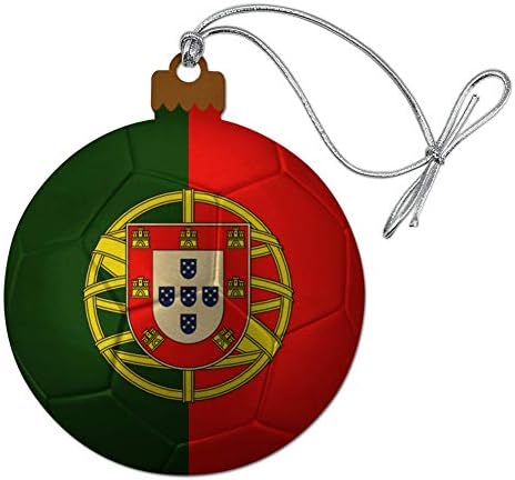 Portugal Flag Soccer Ball Wood Christmas Ornament