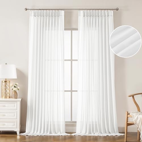 WEST LAKE Bright White Pinch Pleated Sheer Curtains 84 Inches Long