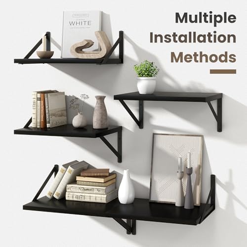 Marsmiles Black Floating Shelves Set of 2 12 Inch Deep Wood Wall Mount