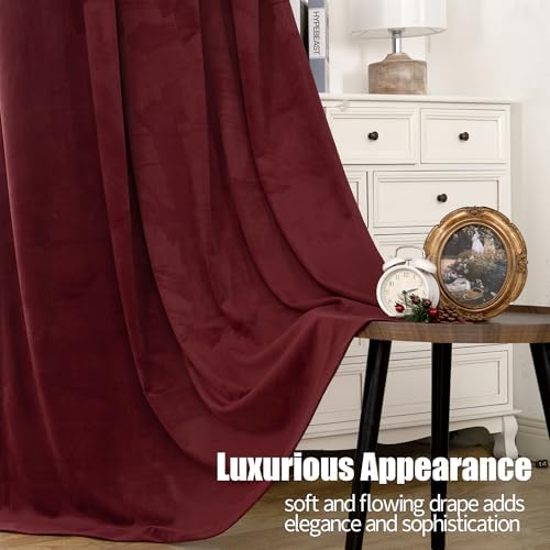 YoungsTex Burgundy Velvet Curtains 2 Panels 52x84 Inch
