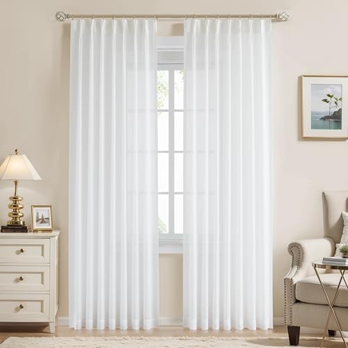 WEST LAKE White Pinch Pleated Sheer Curtains 84 Inches Long