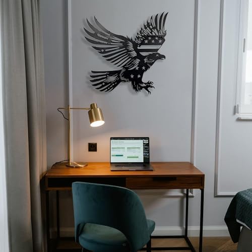 Patriotic Bald Eagle Metal Flag Wall Art 40 Inch