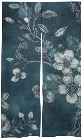 Japanese Noren Door Curtain Retro Flowers Print