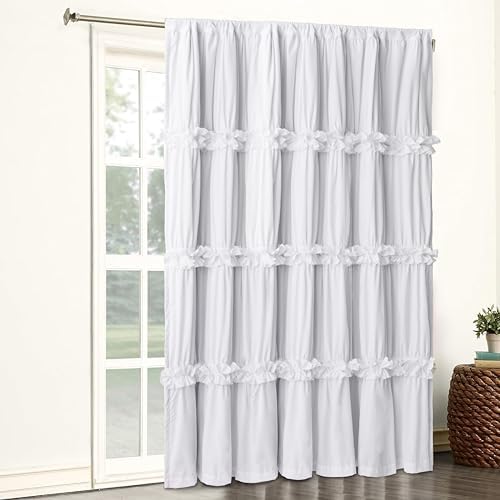 Boho Ruched Room Divider Curtains with Butterfly Flowers 100 W x 84 L