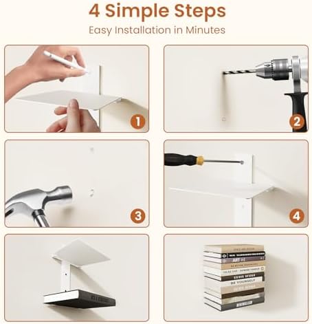 Wawocs 4 Pack Floating Book Shelves Wall Mounted
