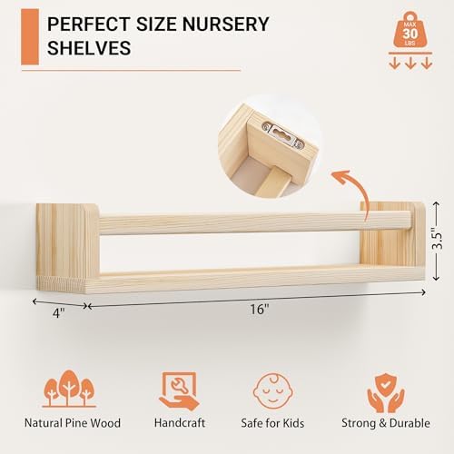 Heimlove Floating Shelves for Nursery 16 Inch Wall Bookshelf Set of 2
