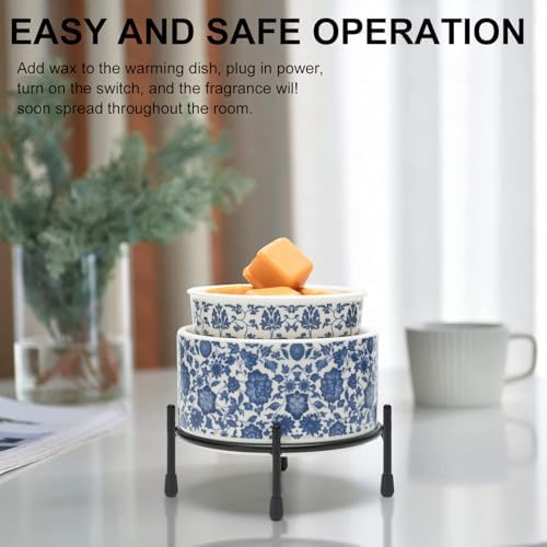 NAFANG Blue White Porcelain Wax Melt Warmer with KD Iron Shelf