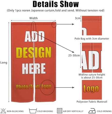 Custom Door Curtain Noren with Photo Text Logo 34x60
