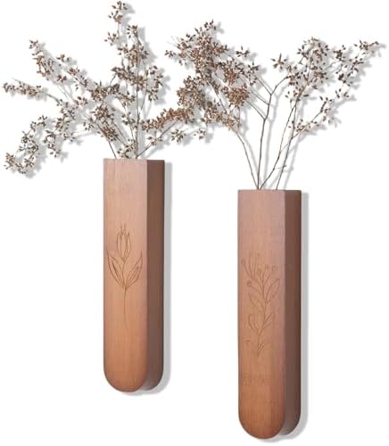 Wood Wall Vase Set of 2 for Dried Flowers and Faux Greenery
