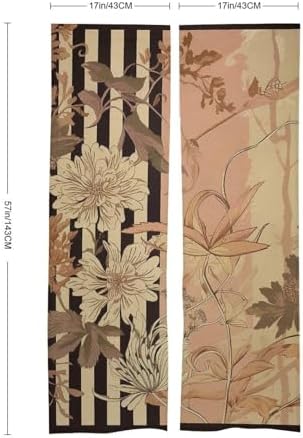Japanese Noren Door Curtain with Flowers and Stripes Design